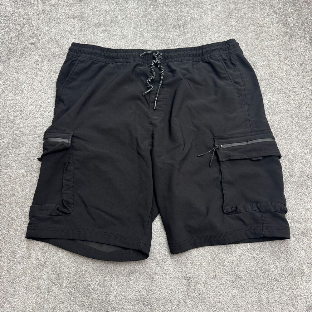 PD&C Stretch Cargo Shorts Mens medium Black Elastic Waist Zip Pocket Casual